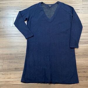 V-Neck Long Sleeve Knit Dress - Navy